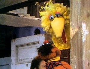 Big Bird sticks his beak into the conversation.