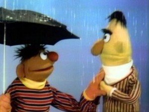 Ernie and Bert in the rain.