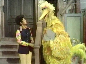 Susan talks to Big Bird.