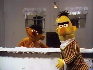 Bert tells Ernie to finish up his bath.