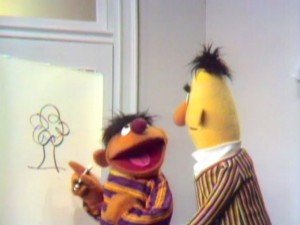 Ernie draws a tree.