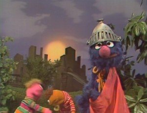 Super Grover tries to break up a fight.